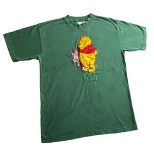 Disney Winnie the Pooh T Shirt Mens L Green Piglet Large Embroidered Print Y2K